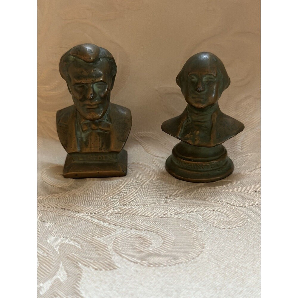 PRICE SLASH! Vintage George Washington/Abe Lincoln Bronze Figures Bust Miniature - Picture 6 of 6